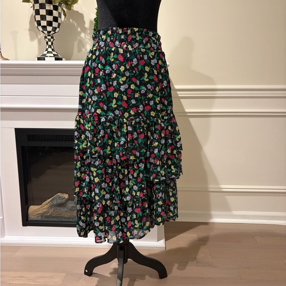 Ann Taylor Asymmetrical Floral Skirt - Black and Multicolor